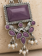 Aarvika Vaidehi Silver Replica Statement Dangler Earrings - Amethyst