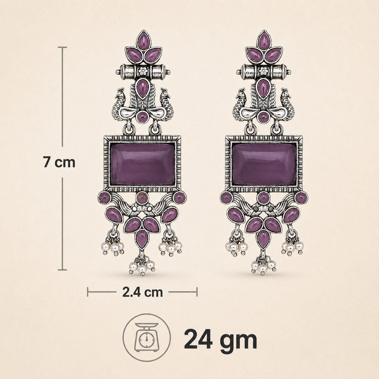 Aarvika Vaidehi Silver Replica Statement Dangler Earrings - Amethyst