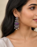 Aarvika Vaidehi Silver Replica Statement Dangler Earrings - Amethyst