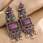 Aarvika Vaidehi Silver Replica Statement Dangler Earrings - Amethyst
