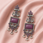 Aarvika Vaidehi Silver Replica Statement Dangler Earrings - Amethyst