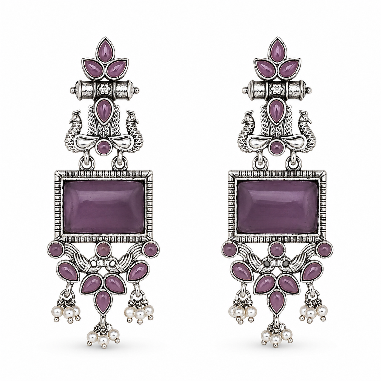 Aarvika Vaidehi Silver Replica Statement Dangler Earrings - Amethyst