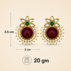 Aarvika Kanak Gold Tone Kundan Statement Stud Earrings - Ruby, Emerald & Pearl