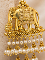 Aarvika Airavati Gold Tone Elephant Pearl Drop Earrings