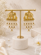 Aarvika Airavati Gold Tone Elephant Pearl Drop Earrings