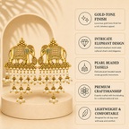 Aarvika Airavati Gold Tone Elephant Pearl Drop Earrings