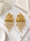 Aarvika Airavati Gold Tone Elephant Pearl Drop Earrings