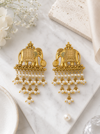 Aarvika Airavati Gold Tone Elephant Pearl Drop Earrings