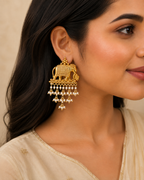 Aarvika Airavati Gold Tone Elephant Pearl Drop Earrings