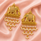 Aarvika Airavati Gold Tone Elephant Pearl Drop Earrings