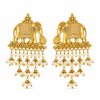 Aarvika Airavati Gold Tone Elephant Pearl Drop Earrings