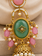 Aarvika Madhurima Gold Tone Pastel Stone Jhumka Dangler Earrings