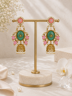 Aarvika Madhurima Gold Tone Pastel Stone Jhumka Dangler Earrings