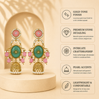 Aarvika Madhurima Gold Tone Pastel Stone Jhumka Dangler Earrings