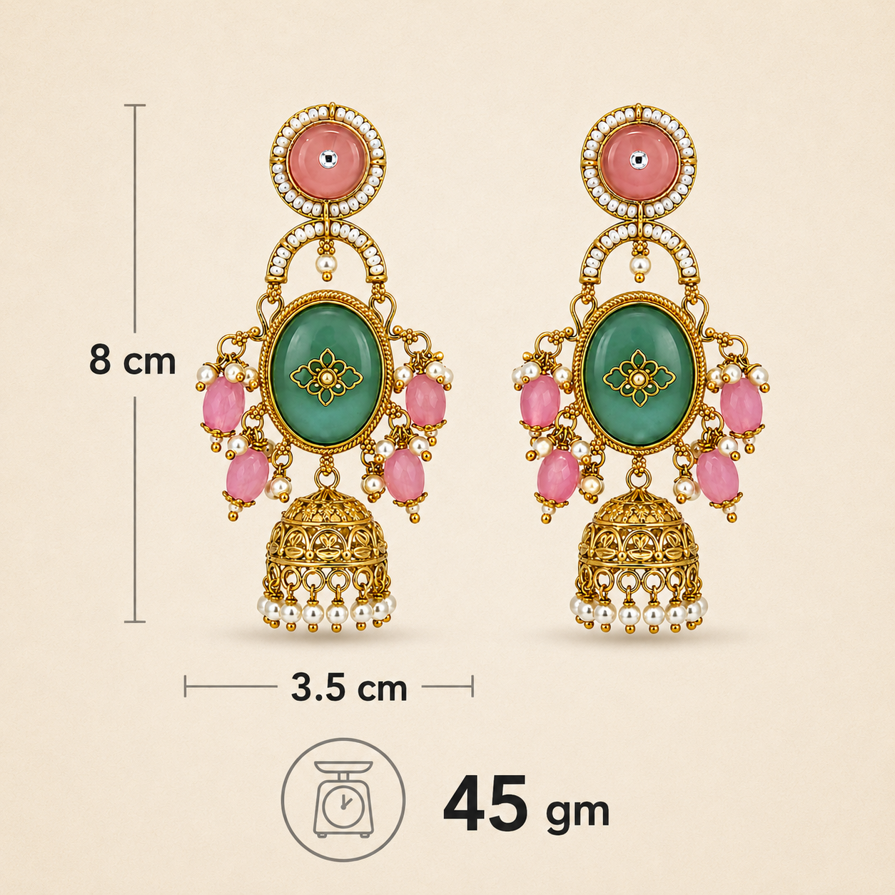 Aarvika Madhurima Gold Tone Pastel Stone Jhumka Dangler Earrings