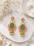 Aarvika Madhurima Gold Tone Pastel Stone Jhumka Dangler Earrings