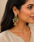 Aarvika Madhurima Gold Tone Pastel Stone Jhumka Dangler Earrings