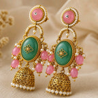 Aarvika Madhurima Gold Tone Pastel Stone Jhumka Dangler Earrings