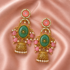 Aarvika Madhurima Gold Tone Pastel Stone Jhumka Dangler Earrings