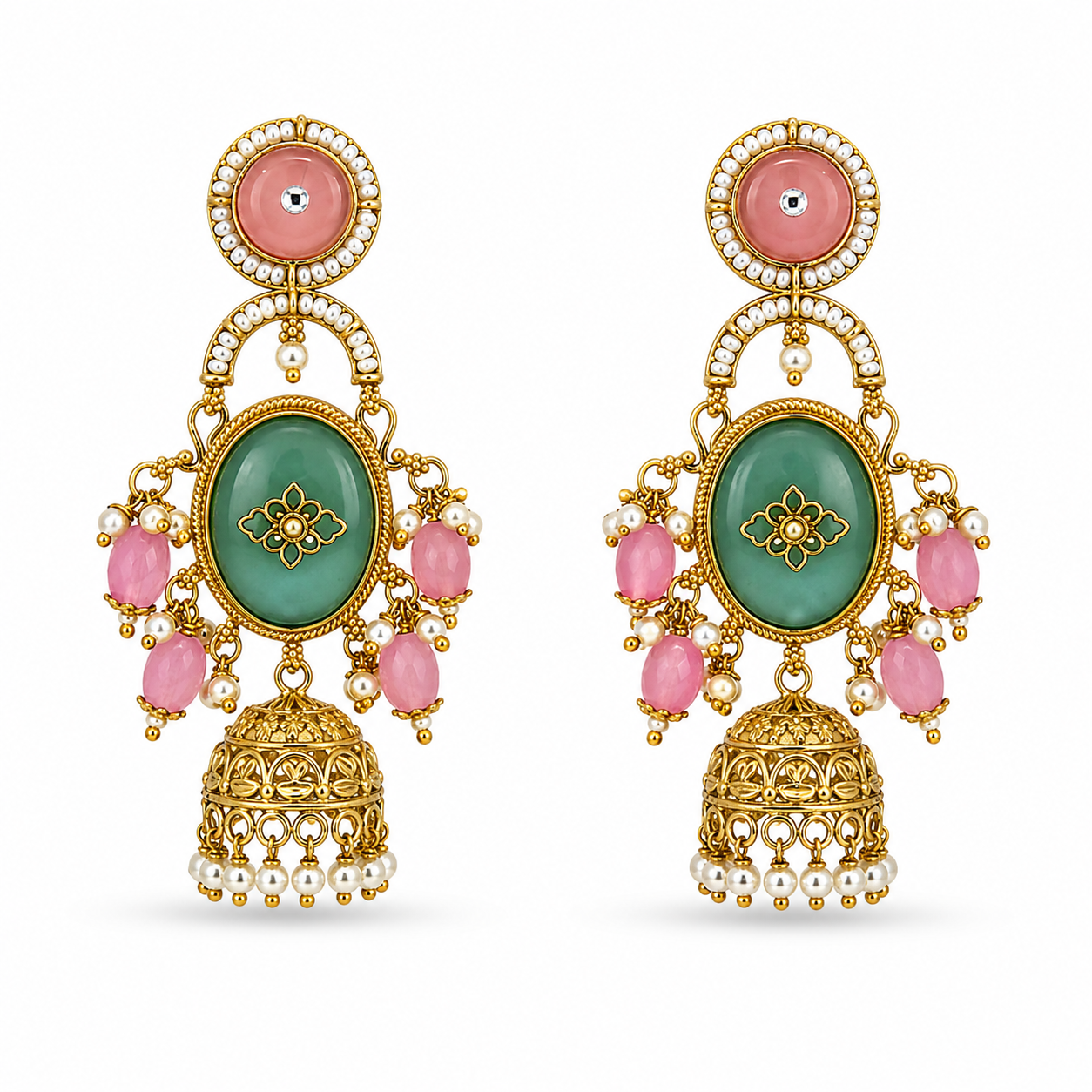Aarvika Madhurima Gold Tone Pastel Stone Jhumka Dangler Earrings
