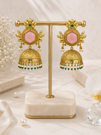 Aarvika Padmika Gold Tone Statement Jhumka Earrings - Pink