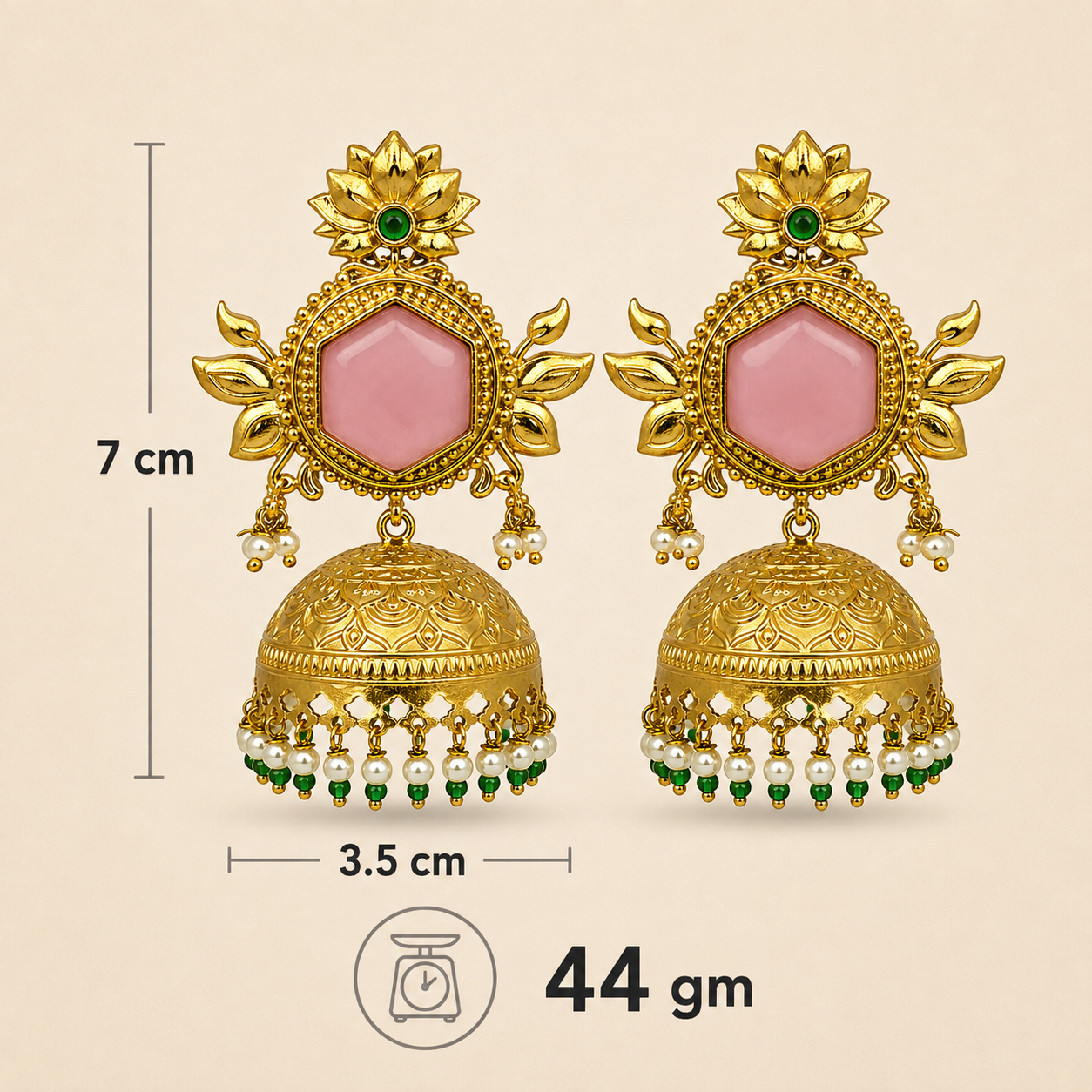 Aarvika Padmika Gold Tone Statement Jhumka Earrings - Pink