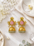 Aarvika Padmika Gold Tone Statement Jhumka Earrings - Pink
