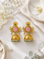 Aarvika Padmika Gold Tone Statement Jhumka Earrings - Pink