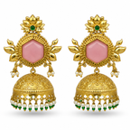 Aarvika Padmika Gold Tone Statement Jhumka Earrings - Pink