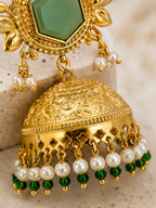 Aarvika Padmika Gold Tone Statement Jhumka Earrings – Sage Green