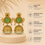 Aarvika Padmika Gold Tone Statement Jhumka Earrings – Sage Green