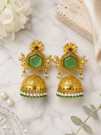 Aarvika Padmika Gold Tone Statement Jhumka Earrings – Sage Green