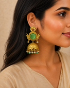 Aarvika Padmika Gold Tone Statement Jhumka Earrings – Sage Green