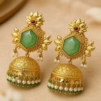Aarvika Padmika Gold Tone Statement Jhumka Earrings – Sage Green