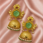 Aarvika Padmika Gold Tone Statement Jhumka Earrings – Sage Green