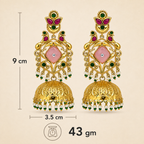 Aarvika Mayurika Gold Tone Peacock Statement Jhumka Earrings – Pink, Green & Ruby