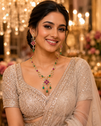 Aarvika Premium Pink & Green AD Necklace Set