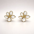 Aarvika White Floral Studs – flat lay