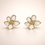 Aarvika White Floral Studs – model wearing