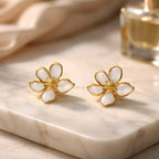 Aarvika White Floral Studs – side view