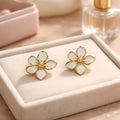 Aarvika White Floral Studs – front view