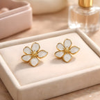 Aarvika White Floral Studs – front view