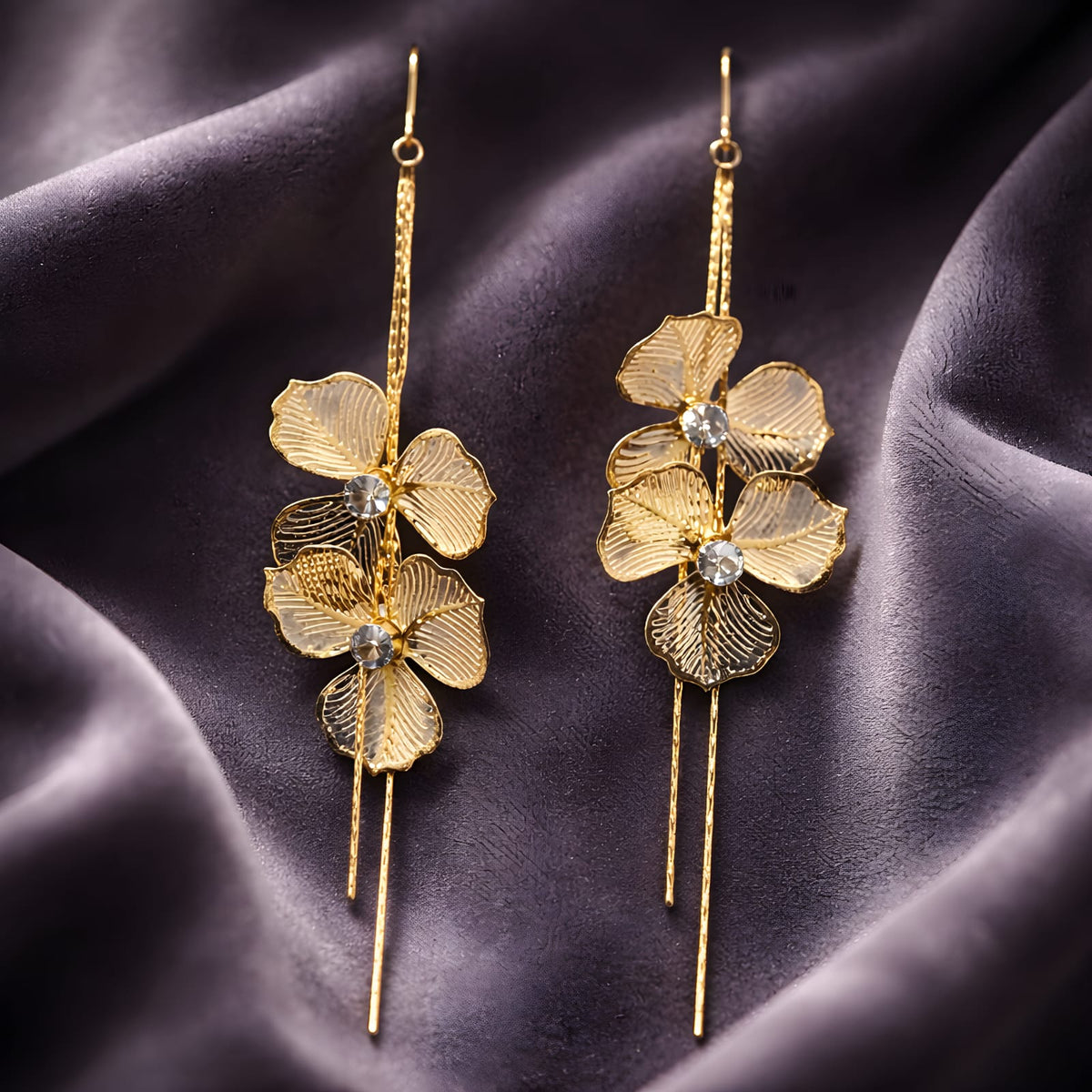 Aarvika Golden Floral Long Drops