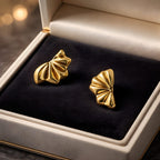 Aarvika Gold Abstract Shell Studs – flat lay