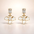 Aarvika Crystal Pearl Floral Drops – model wearing