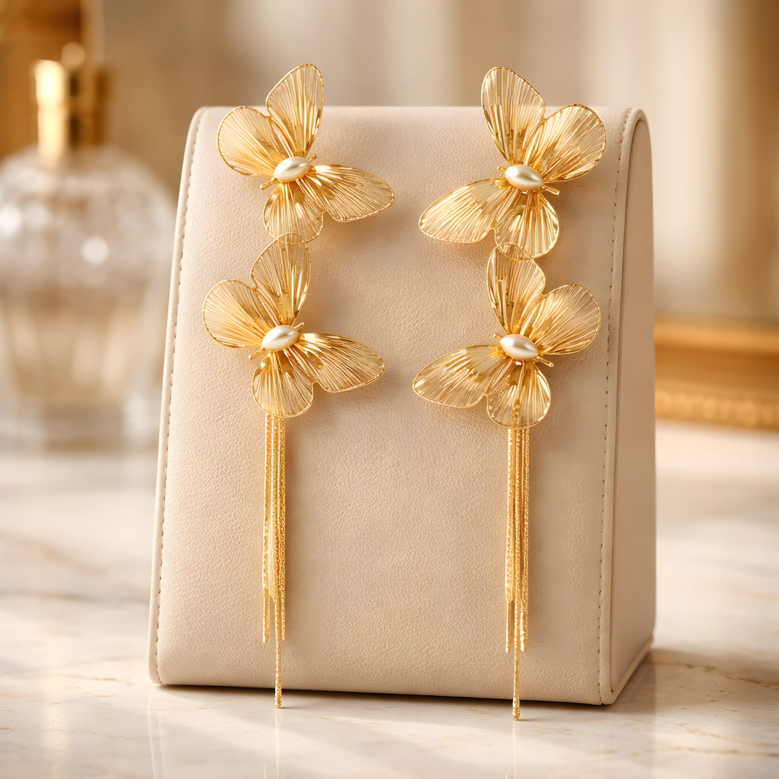 Aarvika Golden Butterfly Tassel Drops – full set