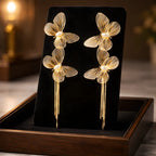 Aarvika Golden Butterfly Tassel Drops – front view