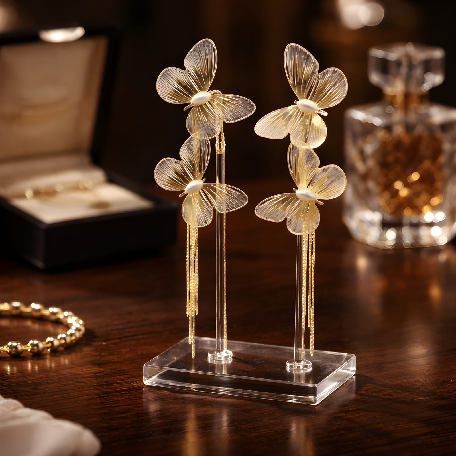 Aarvika Golden Butterfly Tassel Drops – back view