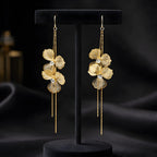 Aarvika Golden Floral Long Drops – close-up detail