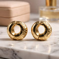 Aarvika Textured Gold Huggie Hoops – front view